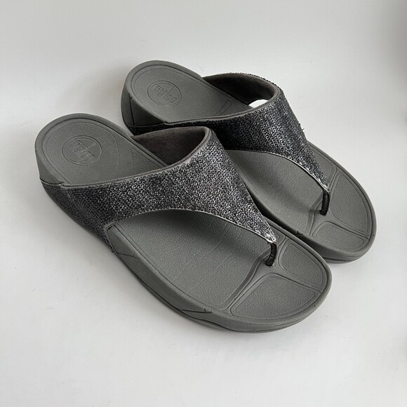 Fitflop Sandals Women Size 9M Gray Superglitz Wedge Thong - Picture 10 of 11